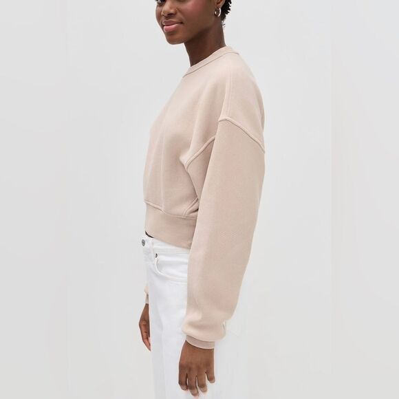 Agolde Women’s Size Small Tan Beige Kit Cropped French Terry Interior Sweatshirt - Picture 3 of 15